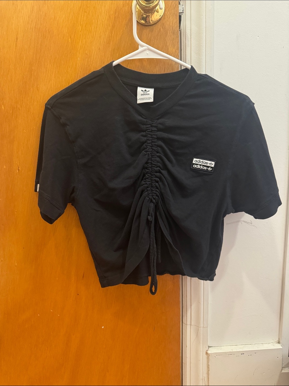 adidas Black Ruched Drawstring Crop Tee